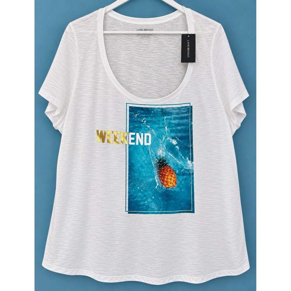 NWT Lane Bryant Women’s Plus 26/28 White Pineapple Graphic Scoop Neck Tee
